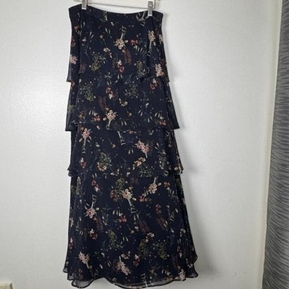 Maeve Anthropologie Navy Floral Tiered Maxi Skirt Small FB1288 Chiffon Boho